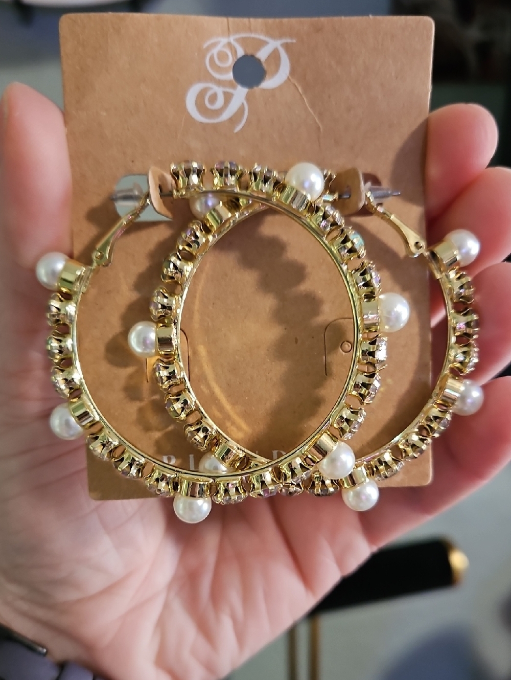 Gold Pearl-Accent Hoop Earrings
